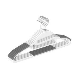 Set of 5 premium non-slip plastic clothes hangers with white and grey finish for home.