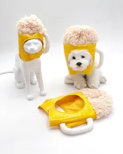 Creative beer mug pet hat for dogs and cats, funny Halloween costume headwear accessory.