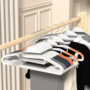 Durable white anti-slip clothes hangers with non-marking shoulder design for home use