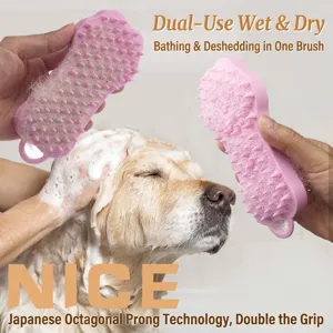 Professional silicone pet deshedding and bath massage brush for dogs, wet and dry use