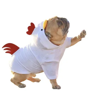 Funny Rooster Shaped Pet Costume White Polyester Warm Pet Hoodie Clothing For French Bulldog Corgi Dogs Halloween Cosplay Dress Up