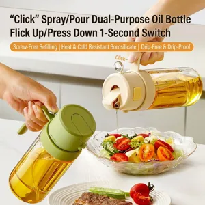 Dual Use Oil Sprayer Dispenser Glass Bottle For Kitchen Cooking BBQ Mist Spray Pour Clear Seasoning Container Pot