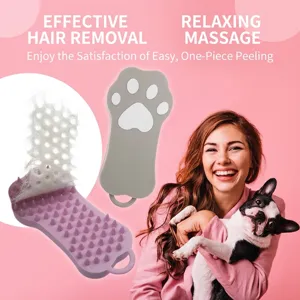Silicone pet grooming and deshedding brush with cute paw design for dogs and cats
