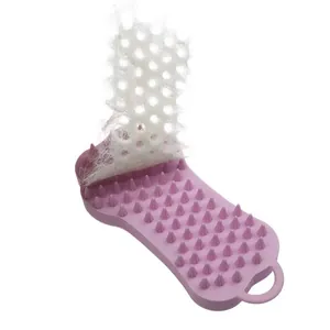 Pink silicone pet grooming brush for dog hair removal and soothing bathing massage