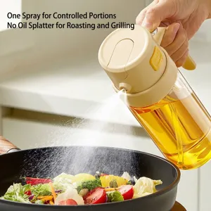 Kitchen glass oil spray bottle with dual mist and pour functions for healthy cooking