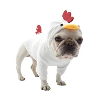 Funny white chicken costume plush dog clothes for French Bulldog Halloween apparel