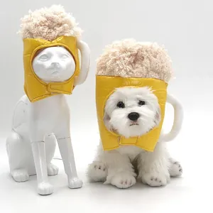 Funny beer mug pet hat costume for dogs and cats halloween party headwear accessory.