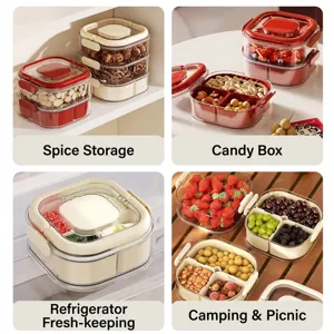 Portable multi-layer compartmentalized snack storage box for nuts, candy and fruit