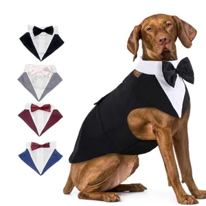 Formeel Hond Tuxedo Pak Met Vlinderdas Formele Bruiloft Feest Outfit Voor Middelgrote Grote Honden Huisdier Vest Bandana Set