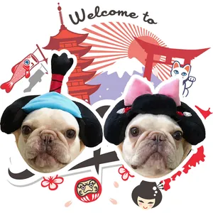 Japanese Samurai Geisha Style Pet Dog Hat Funny Transformation Costume Headwear For French Bulldog Small Medium Dogs Cat Cosplay Party Props