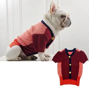Stylish British Style Pet Dog Sweater Cardigan V-Neck Knitwear For Small Medium Dogs French Bulldog Shiba Inu Warm Winter Clothes