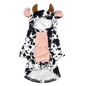 Cozy cow-themed pet costume with horns for medium dogs, perfect for Halloween celebrations