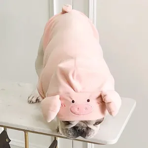 Linda sudadera rosa con capucha de cerdo para perros y gatos pequeños, suave disfraz