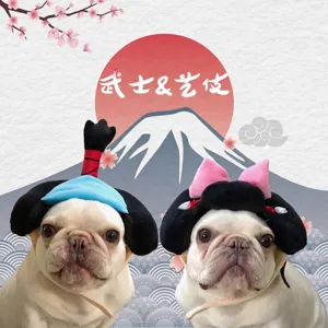 Samurai and Geisha style pet hats costume for small dogs like French Bulldogs
