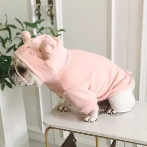 Lindo disfraz de cerdo rosa con capucha para perros pequeños y bulldog francés