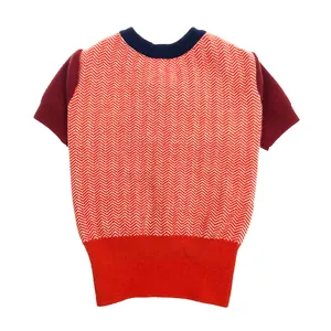 Stylish red and white herringbone knit pet sweater for autumn and winter warmth.