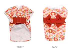 Japanese style floral pet kimono showing front and back views for dogs and cats outfit
