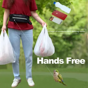 Hands-free parrot traction leash with adjustable waist pack for outdoor bird walking