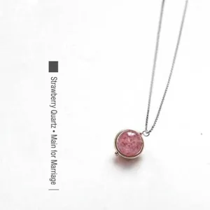 Collar con Colgante Redondo de Cristal Natural Minimalista para Mujer Cadena de Clavícula de Cobre Cuarzo Fresa Cuarzo Rosa Joyería