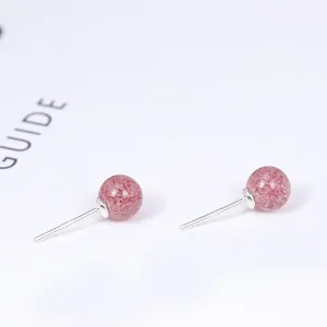 925 Sterling Silber Erdbeerquarz Ohrstecker Kleine Runde Achat Kristall Blumen Ohrringe Für Damen Süßer Schmuck Geschenk