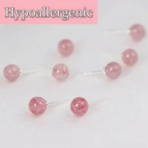 Elegante 925 Silber Ohrstecker mit natürlichen rosa Erdbeerkristall-Rundperlen