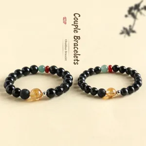 New Chinese Style Obsidian Rutilated Quartz Bracelet Agate Jade Volcanic Stone Beaded Couple Bracelet Handmade Jewelry