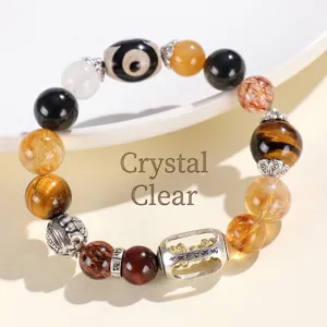 Tigerauge Armband mit Drei-Augen-Dzi und Fabelwesen-Anhänger für Reichtum und Schutz