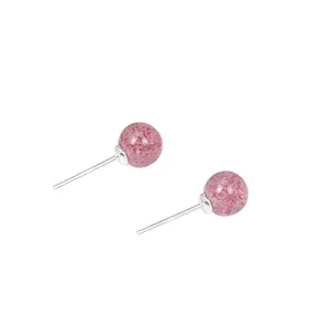 Elegante Ohrstecker aus 925er Silber mit runden rosa Erdbeerquarz-Kristallen Damen