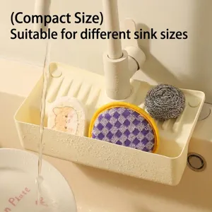 Küchenspüle Organizer in Creme für Schwämme und Seife, platzsparendes Abtropfgestell