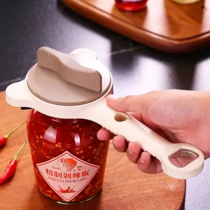 Multi-functional 4-in-1 Manual Can Opener Adjustable Bottle Opener Non-slip Serrated Lid Remover Kitchen Tool for Jars