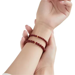 Elegant red cinnabar bead bracelet for women featuring a 24k 999 gold lucky bead charm