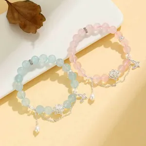 Elegante braccialetto di perle di loto in stile cinese con perle d'acqua dolce e farfalle