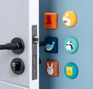 Detailed view of colorful cartoon silicone door handle wall bumper pads in various designs