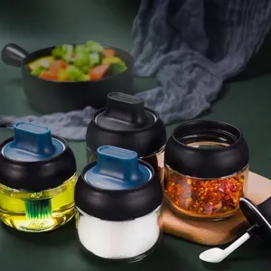Gewürzdose Aus Glas Mit Integriertem Löffeldeckel Feuchtigkeitsbeständige Siegelflasche Für Küche Ölbürste Honigglas Transparentes Glas Vorratsglas
