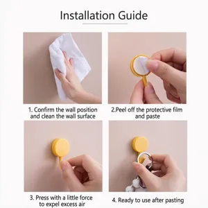 Nordic style nail-free sticky hooks 4-step installation guide showing wall application