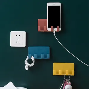 Wall Mounted Punch-Free Storage Rack Multifunctional Phone Holder Plug Hook Cable Winder Bathroom Razor Organizer Shelf