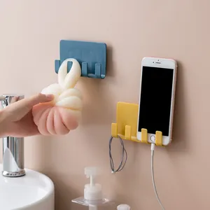 Multipurpose wall-mounted plastic bathroom organizer and mobile phone holder stand