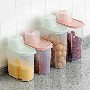 Nordic Style Transparent Plastic Kitchen Cereal Storage Container With Measuring Cup Lid Moisture Proof Food Seal Jar For Grains