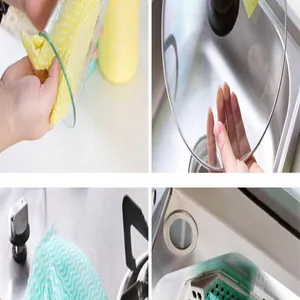 Usage details of wave pattern disposable non-woven dishcloth in kitchen scenarios.