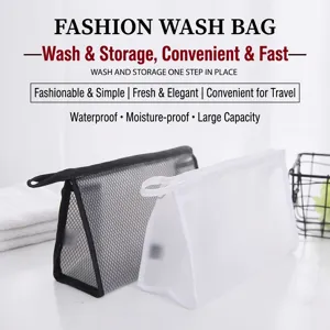 Waterproof PVC Mesh Travel Toiletry Bag Large Capacity Cosmetic Makeup Organizer Bag Portable Wash Bag For Men Women