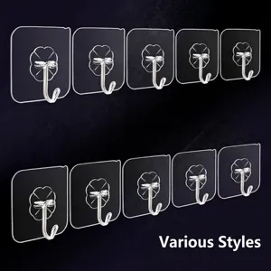 Transparent Adhesive Wall Hooks Heavy Duty Seamless PVC Stainless Steel Hangers For Kitchen Bathroom Home Storage