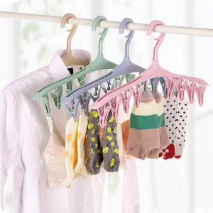 Multi-Functional Windproof Hanger With 8 Clips Non-Slip Plastic Drying Rack For Socks Underwear Nordic Style Home Storage Organizer