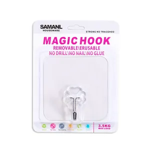 Heavy-duty transparent adhesive magic hook for kitchen and bathroom, 3.5kg max load