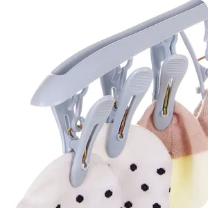 Multi-functional windproof clothes hanger with 8 clips for drying socks and underwear