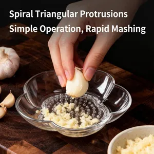 Floral transparent glass garlic grater dish for grinding fresh ginger and garlic paste