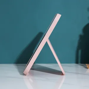 Minimalist pink foldable square desktop makeup mirror with adjustable stand support