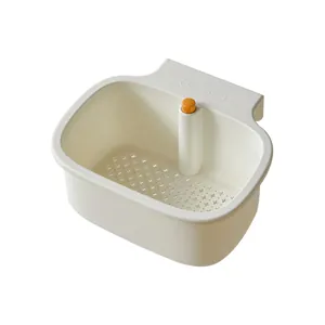 Kitchen sink hanging strainer basket with press-type drainage design in cream white