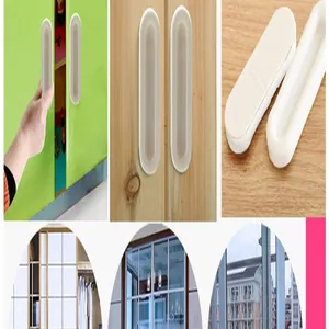 Self-adhesive door handles for cabinets, drawers, and glass windows in various home settings