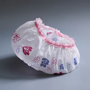Waterproof Thickened PVC Shower Cap For Women Cartoon Printed Bathing Makeup Kitchen Oil-proof Elastic Lace Edge Bath Hat