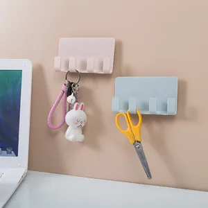 Wall-mounted phone charging stand and organizer with 4 hooks for home storage usage